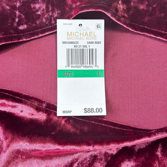 NEW Michael Koss Women’s Dark Ruby Crushed Velvet Keyhole Long Sleeve Top Large - Picture 5 of 7
